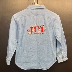 Vintage 90s Disney Store 101 Dalmations Button Up Shirt Medium Denim Embroidered